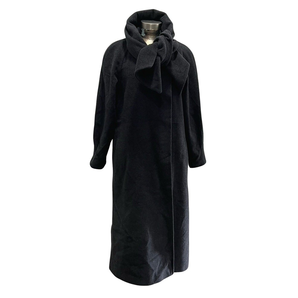 Black Jean Claude De Luca Paris Long Wool Coat Size 14 Petite West Germany